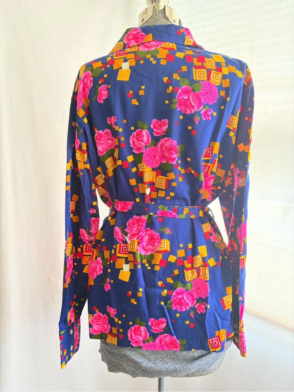 Vtg 60s/70s Miss Holly belted floral tunic button down - Picture 5 of 9